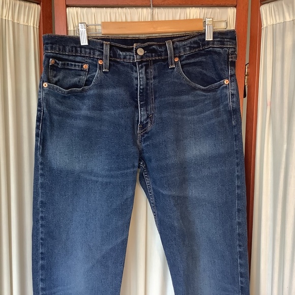 Levi’s 502 Mens Blue Denim Jeans Taper Leg Size 33x34 Stretch - Picture 2 of 7